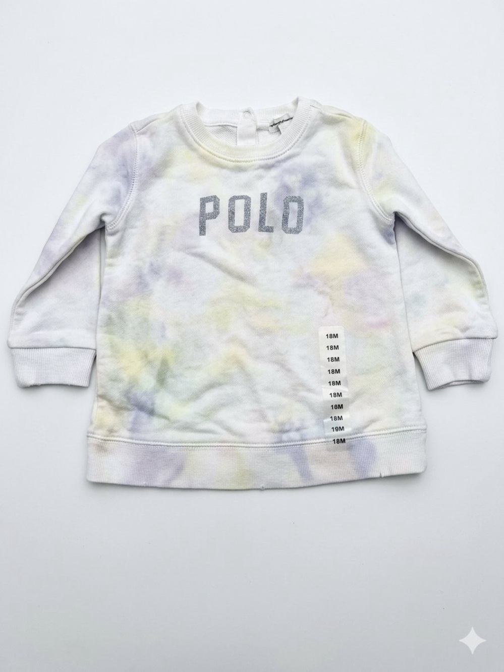 Polo Ralph Lauren Baby Girl Pastel Tie Dye
Distressed Hem Sweatshirt 18M